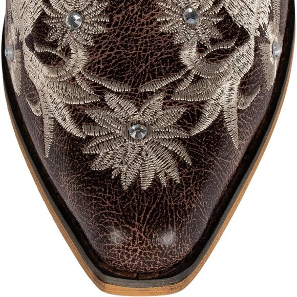 Women's Embroidered Western Cowboy Boots Floral Vintage Leather Cowgirl Shoes - Picture 4 of 9